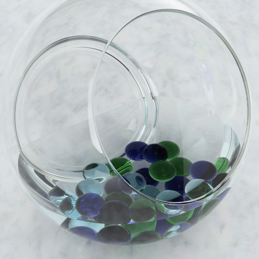 Fishbowl marbles with Dielectric Priorities set to give a more realistic rendering in Autodesk Fusion 360