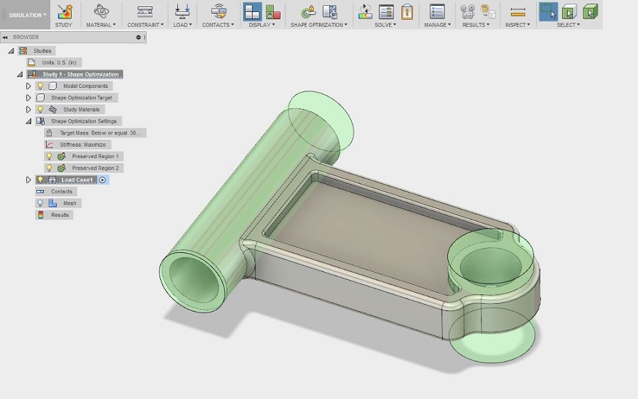 Autodesk Fusion 360 initial model that needs material shaved off