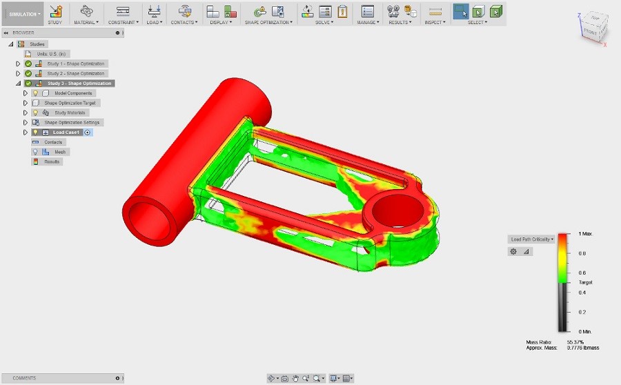 Applying loading conditions and constraints to the Autodesk Fusion 360 model