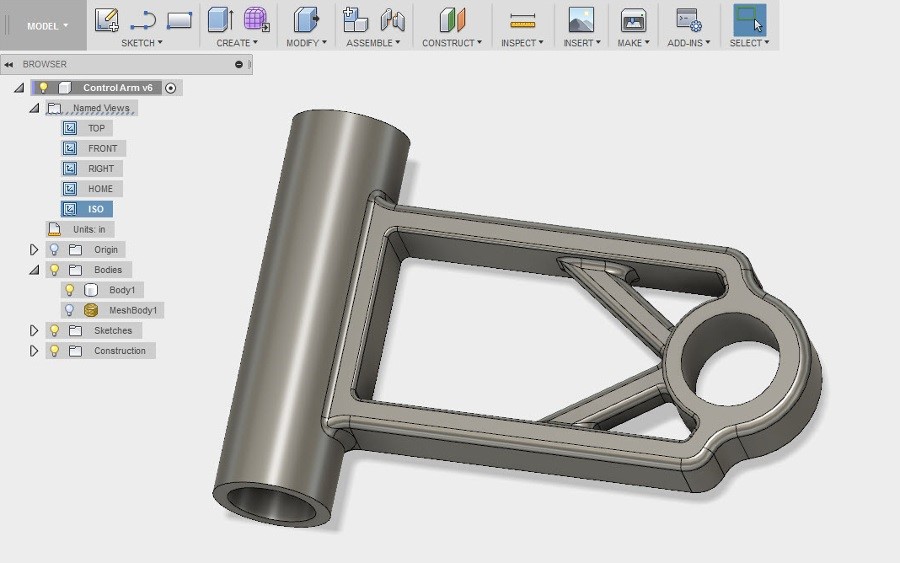 Autodesk Fusion 360 model with unnecessary material removed